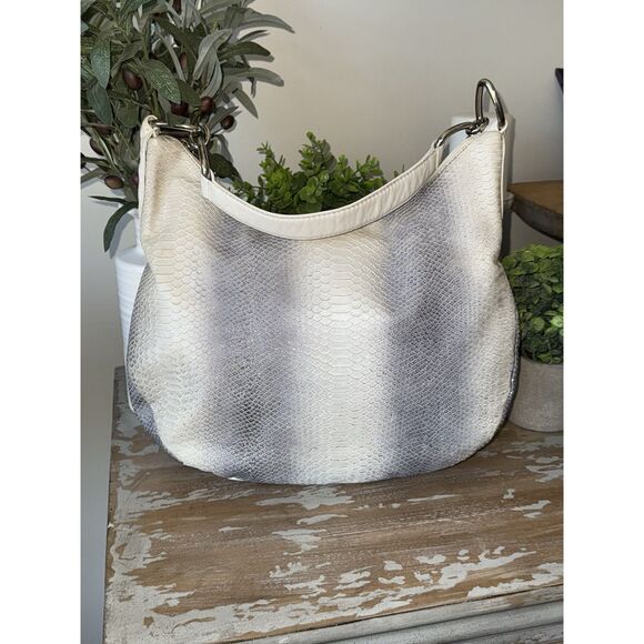 DONALD J PLINER Leather Crescent Shoulder Bag Hobo Purse White Blue Metallic - Picture 2 of 16